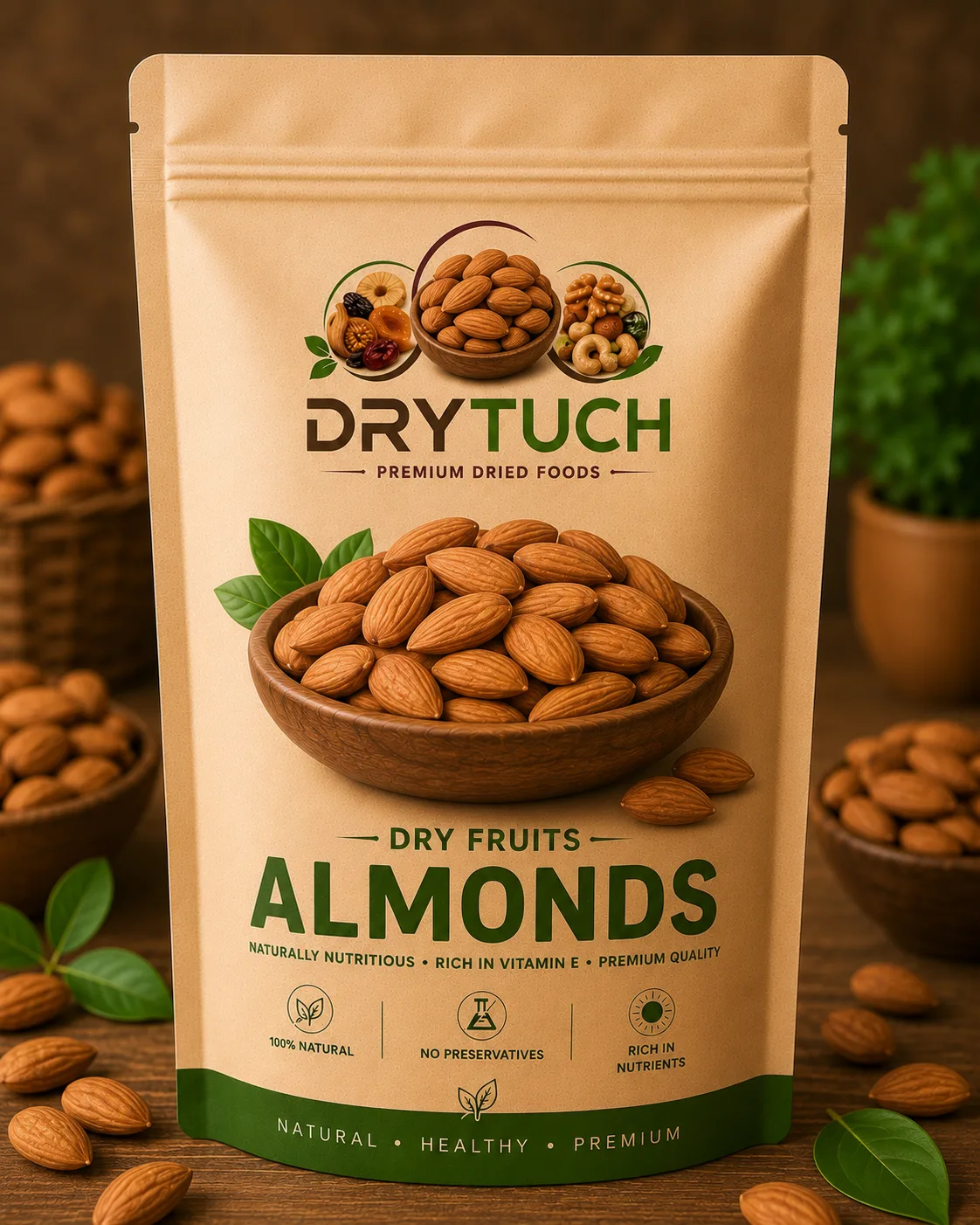 Drytuch Premium California Almonds | 100% Natural Raw Badam | Crunchy & Healthy Dry Fruits