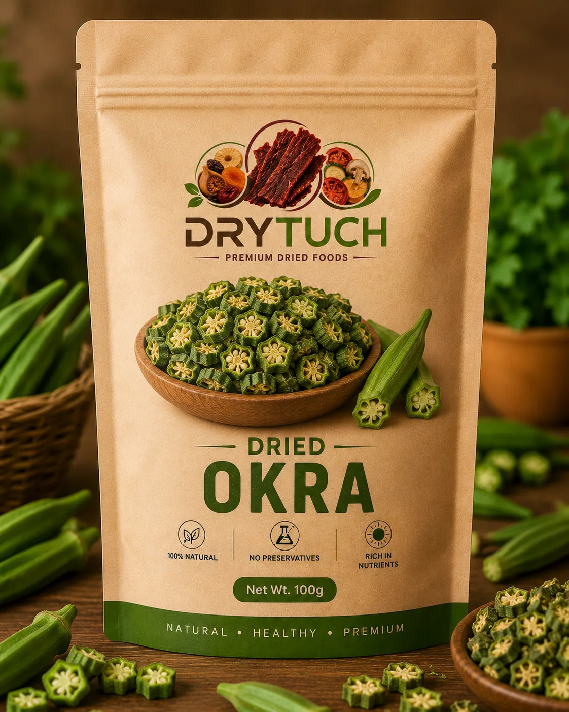 Drytuch Premium Dehydrated Okra | 100% Natural Dried Bhindi (Bendakaya) | Ready to Cook Dry Vegetables